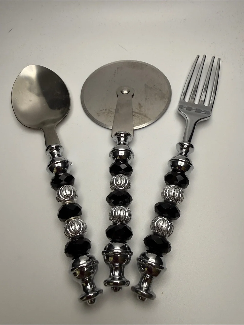 Beaded Stainless Steel Serving Set - Black